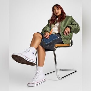 Converse White High Top Sneakers with Red & Blue Trim